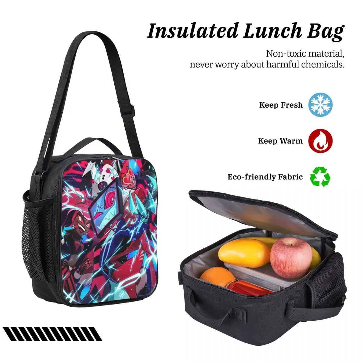 Hazbines Hoteles Alastor Vox 2 حقيبة ظهر للأطفال صندوق غداء صناديق أقلام رصاص للبنين والبنات حقائب ظهر مدرسية مجموعة حقائب الكتب