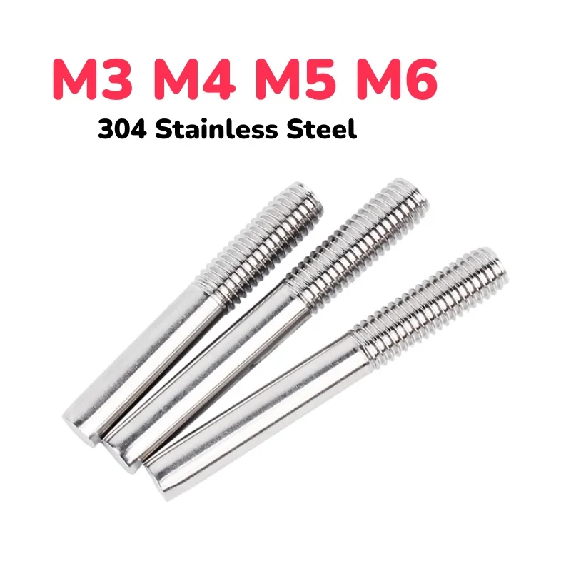 M3 M4 M5 M6 304 Stainless Steel Single Head Bolts Stud Extension Rod Half Thread Single Head Threaded Rods