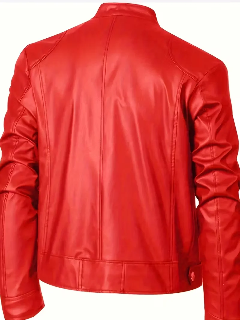 2023 Neue Modische Herren Winddichte Stehkragen-PU-Jacke, Geeignet für Frühling und Herbst Outdoor Casual Motorradbekleidung – Detail 4