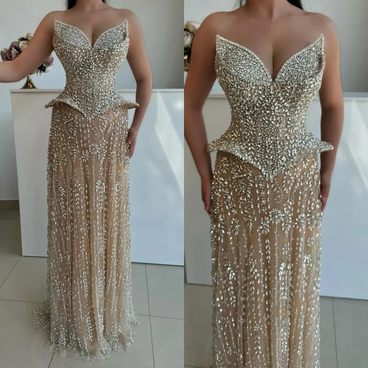 

Роскошное вечернее платье русалки без бретелек без рукавов с кристаллами для выпускного вечера Изысканные вечерние платья длиной до пола с бисером по индивидуальному заказу