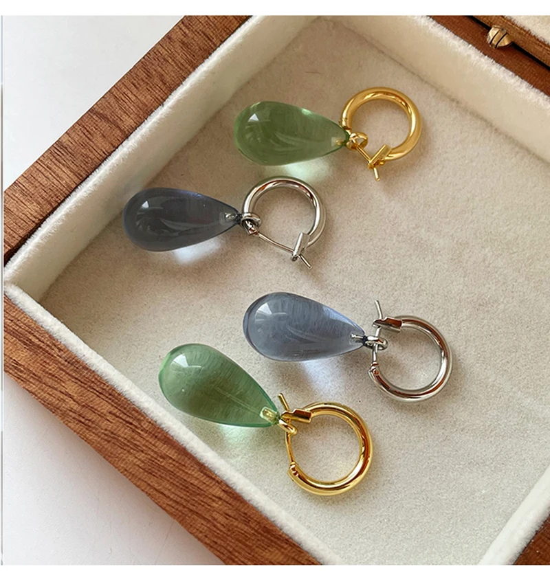 

New Chinese Fresh Pendant Blue Green Earrings Detachable Double wear style eardrop
