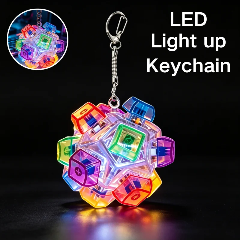 Ball-Shaped LED Keyboard Keychain Fidget Toy  Clicker Sensory Toy for Stress Relief Keyboard Keychain Fidget Toy for Adults Kids