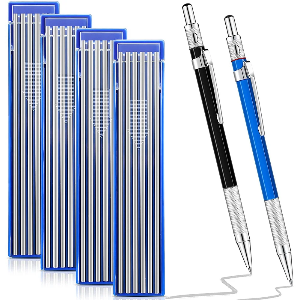 2Pcs Streak Welders Pencil with 48 PCS Round Refills for Pipe Fitter Welder Steel Construction Fabrication