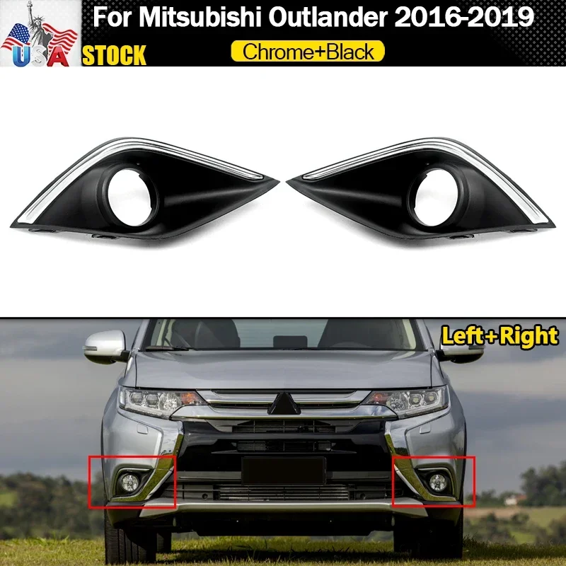 Chrome Fog Light Covers for Mitsubishi Outlander 2016-2018 2019 Fog Lights Bezel Fog Lamp Hood Frame Black Grill car accessories