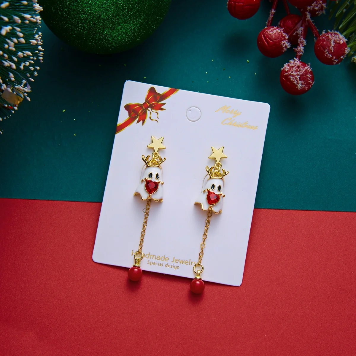 Niedliche, zwinkernde Weihnachtsmann-Ohrringe mit Bart für Damen, Cartoon-Lebkuchen-Weihnachtsbaum-Schleifen-Glühbirnen-Ohrringe, Schmuck – Detail 30