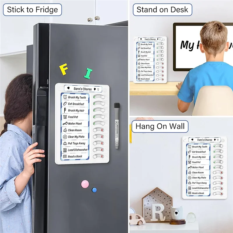 AF91-Erasable Chore Chart For Kids For Kids To Do List Routine Task Planning Board With Magnetic Stickers Refrigerator Magnet Du