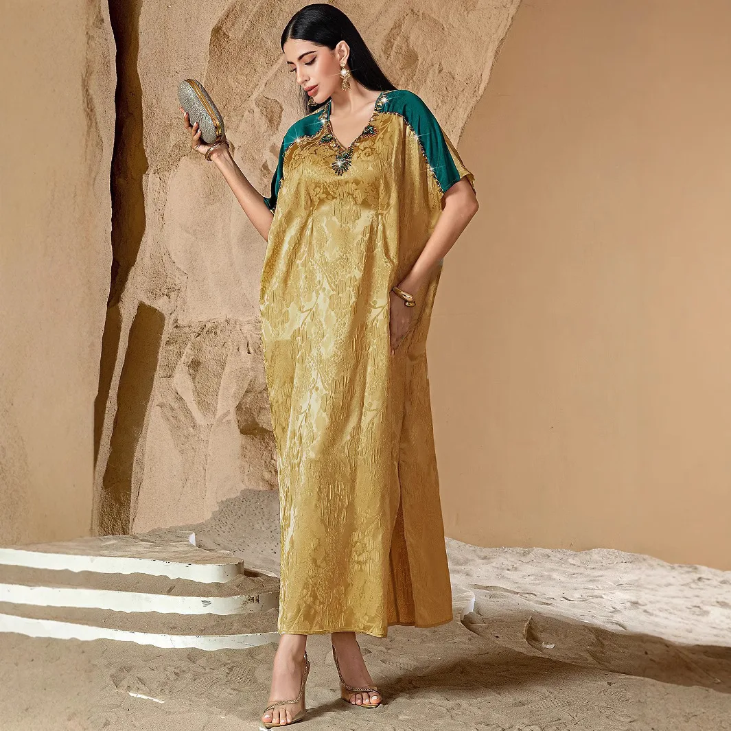 

Ближний Восток, Дубай, мусульманская новая мода 2025, женская контрастная цветная повседневная модная роскошная свободная женская Абая с вышивкой бриллиантами