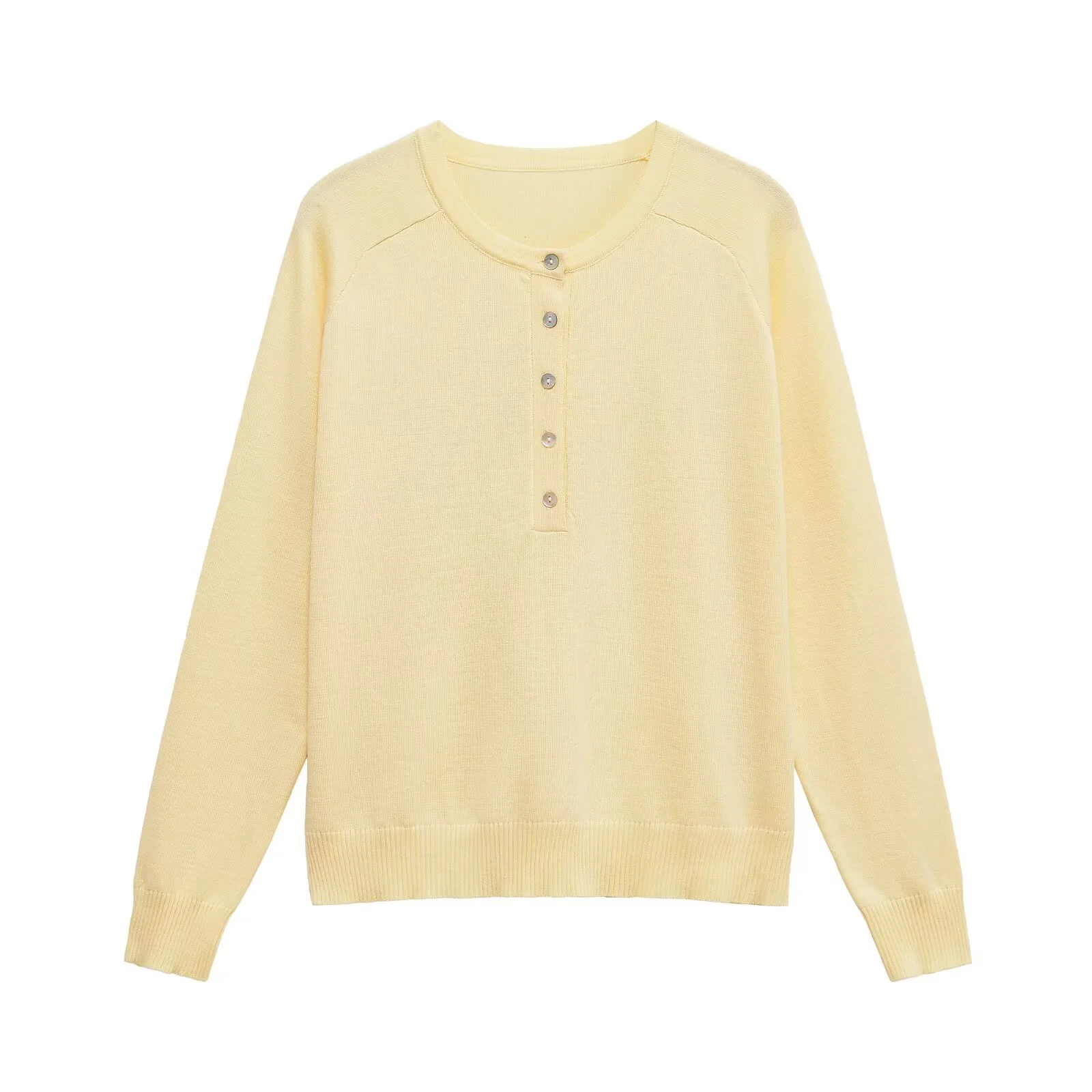 

PB&ZA2025 autumn new women's casual fashion plain needle simple versatile long-sleeved round neck sweater top