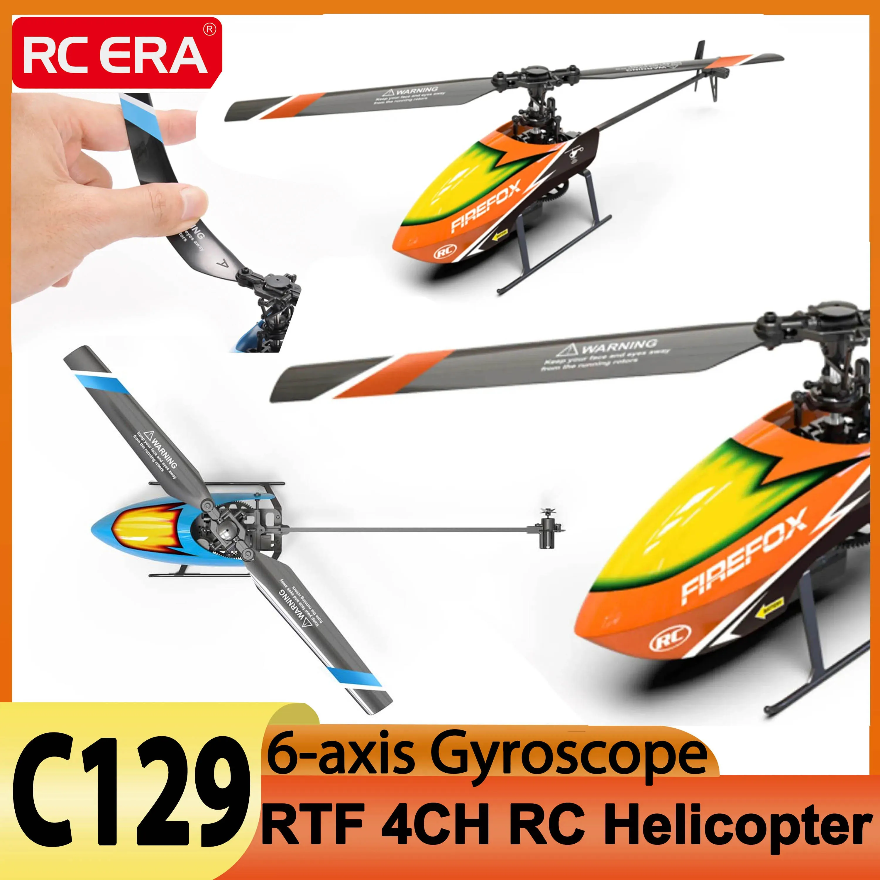 C129 RTF 4CH RC Helicopter 6-axis Gyroscope One-key Take-off/landing 6G Mode 3.7V Battery 2.4G Transmitter Coreless Motor Toy