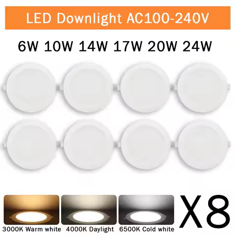 8 Pack Recessed Led Downlight 3 4 5 6 8 Inch 3000K 4000K 6000K Round Led Panel Light 110V 220V 230V for Home Indoor Lighting