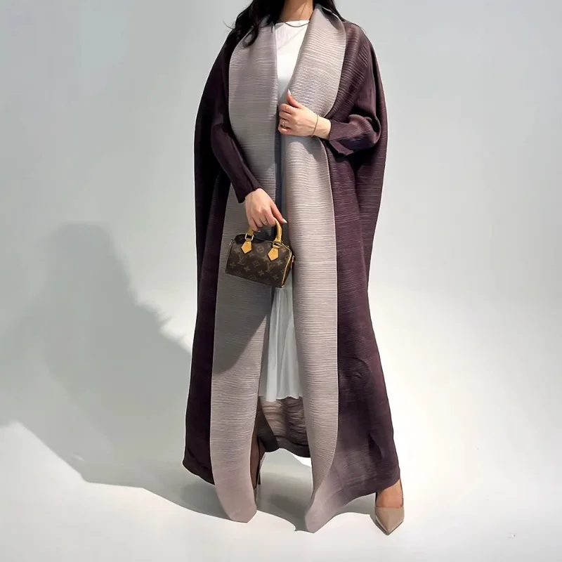FL New Miyake Fold New Women's Long Sleeve Windbreaker Gradient Color Loose Large Sunscreen Headscarf Abay Long Robe