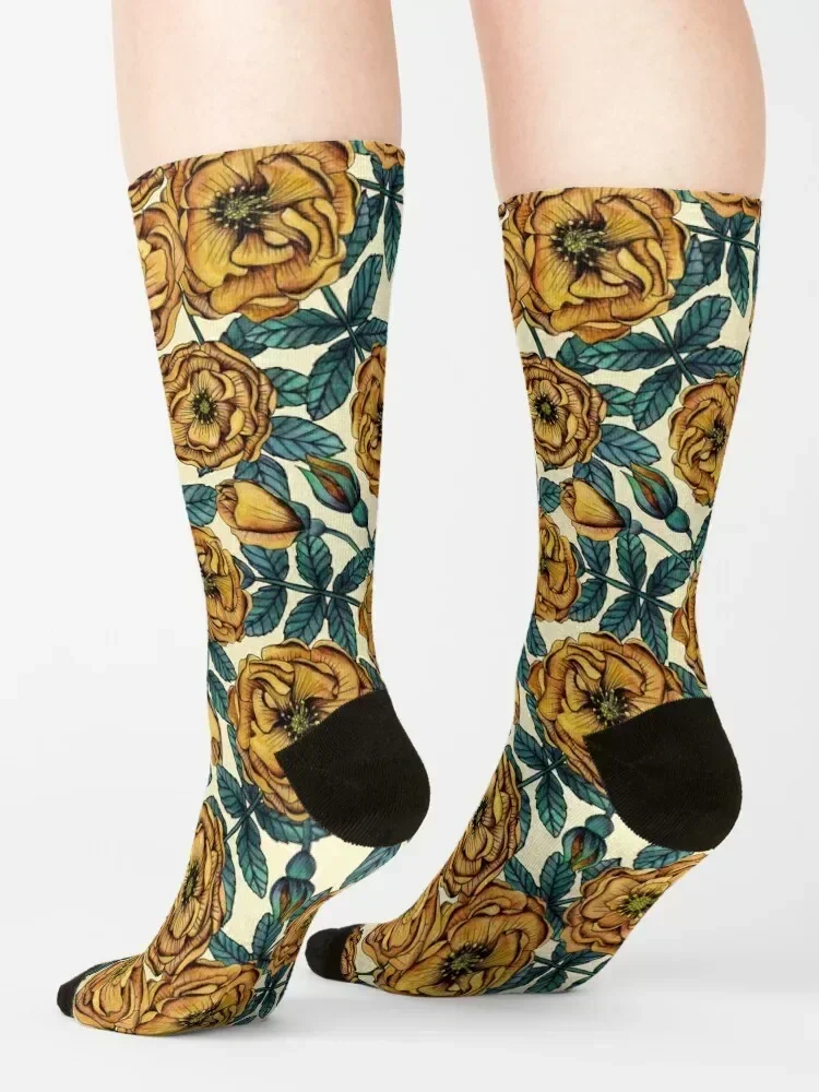 Golden-Yellow Roses - Vintage-Inspired Floral/Botanical Pattern Socks gift sports and leisure with print Socks Girl Men's