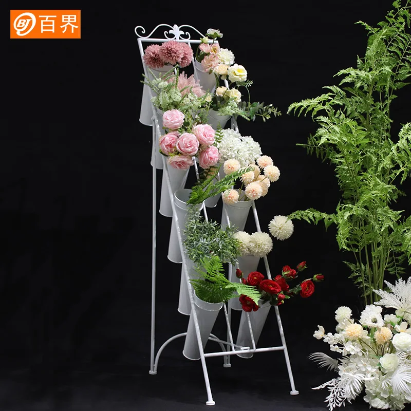 Baijie Iron Art Flower Shop Flower Bundle Display Rack Multi layer Staircase Flower Rack Flower Barrel Flower Tube Floor Display