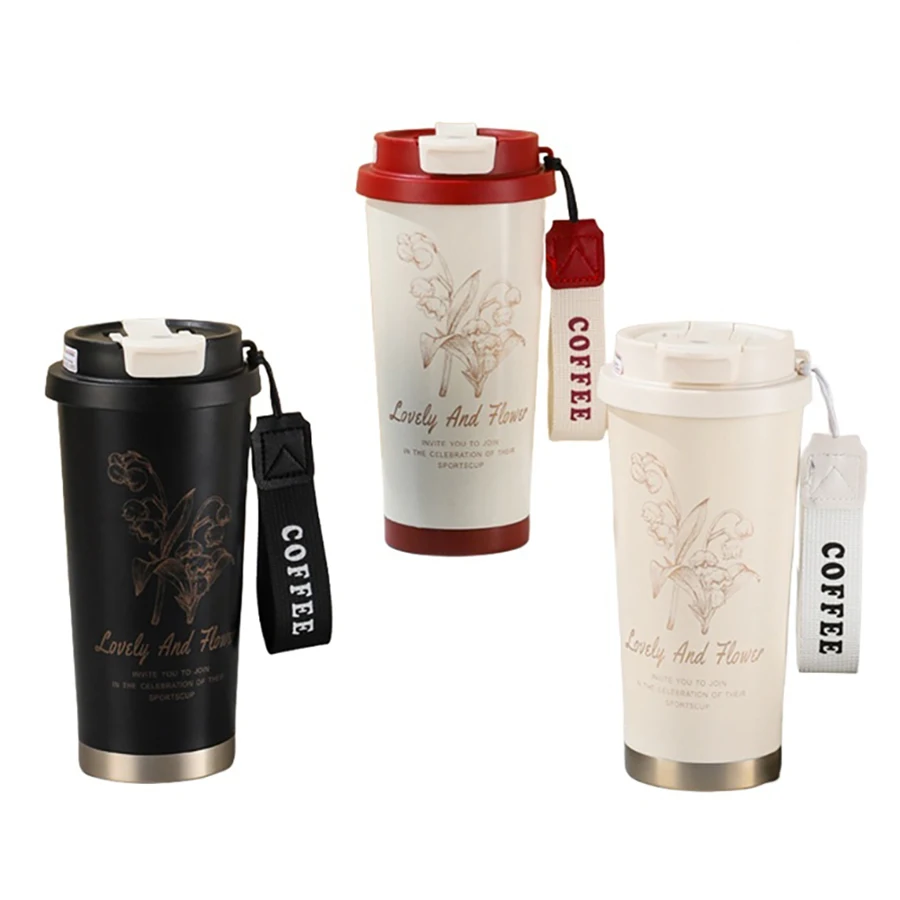 

Термос из нержавеющей стали, 500 мл, вакуумный стакан из нержавеющей стали с двойными стенками, кружка для кофе с цветочным принтом, герметичная дорожная чашка