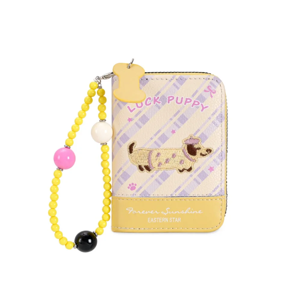 

Портативный кошелек с вышивкой в виде таксы, с бисерной цепочкой, из искусственной кожи, с держателем для карт, милый брелок для телефона, короткий кошелек для студентов