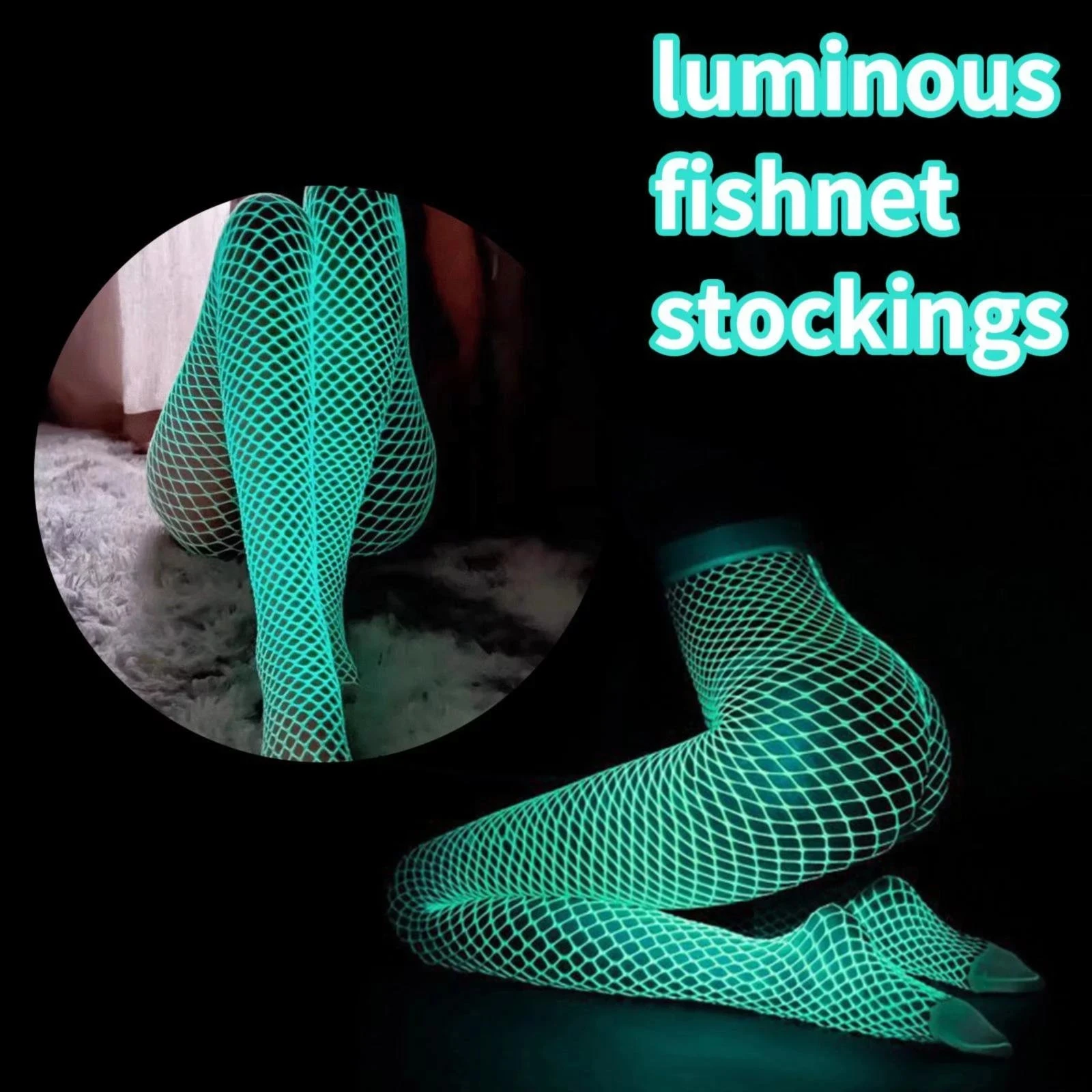 

Magical Luminous Stockings Super Elastic Plus Size White Mesh Tights Pole Dance Fancy Crotchless Pantyhose Glowing Fishnet Socks