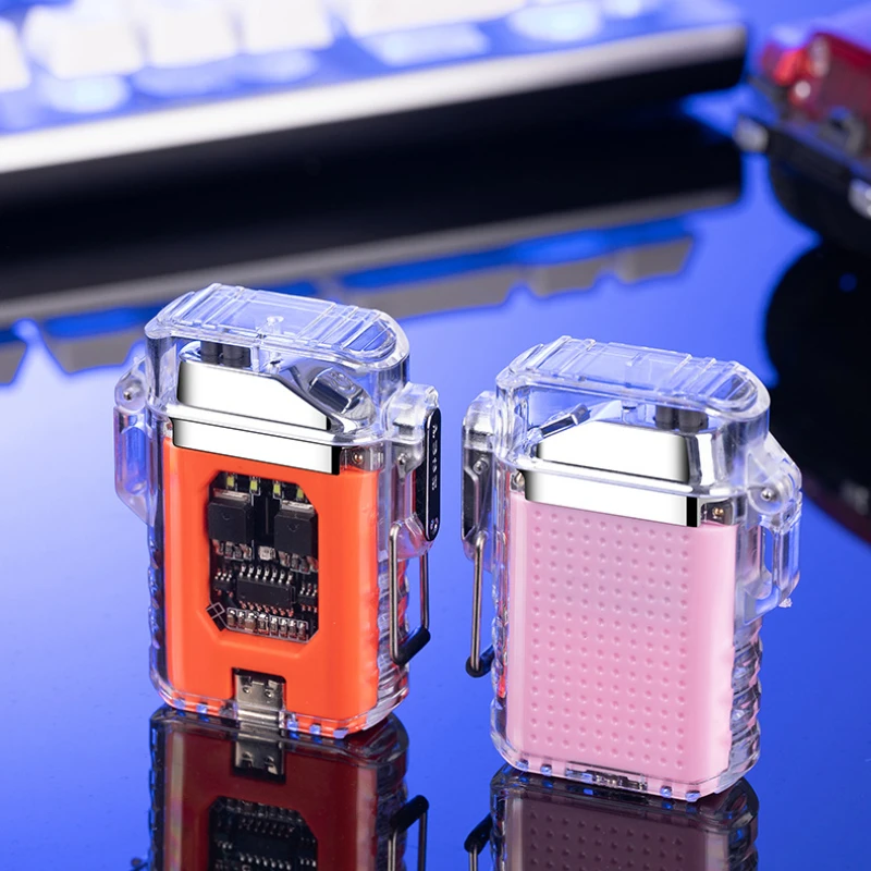 USB Plasma Lighter, Type-C Transparent Shell, Flash Light, Electronic Pulse, Creative Lanyard, Double Arc Gadget, Cool