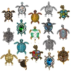 New retro shiny crystal turtle brooch fashion rhinestone animal pin men and women versatile clothes bag accessories jewelry gift