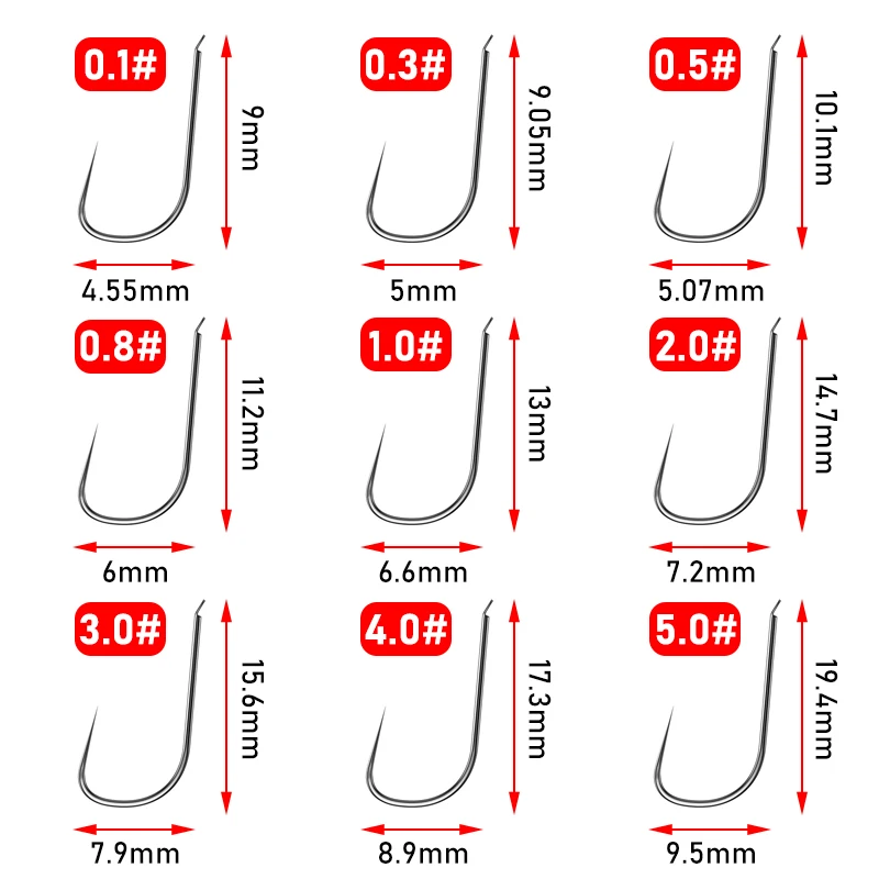 100 قطعة خطاف صيد عالي القوة مقاس 0.1 # -5 #   خطاف صيد حاد غير حاد من سبائك الصلب لملحقات سمك الشبوط البلطي