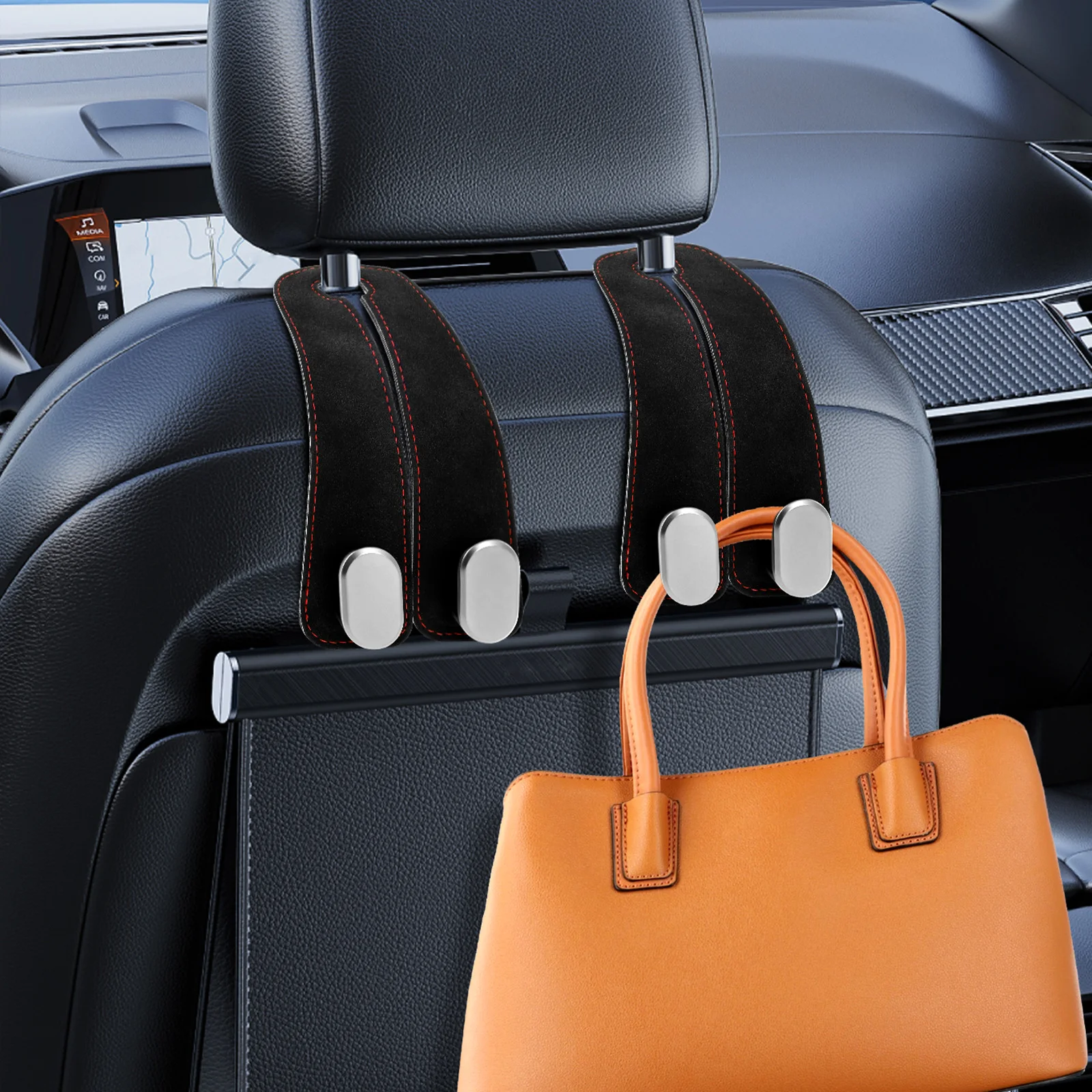 

4 шт., крючки для подголовника автомобильного сиденья, кожаные подвесные двойные крючки для кошелька и сумки, рюкзака для хранения, аксессуары для салона автомобиля