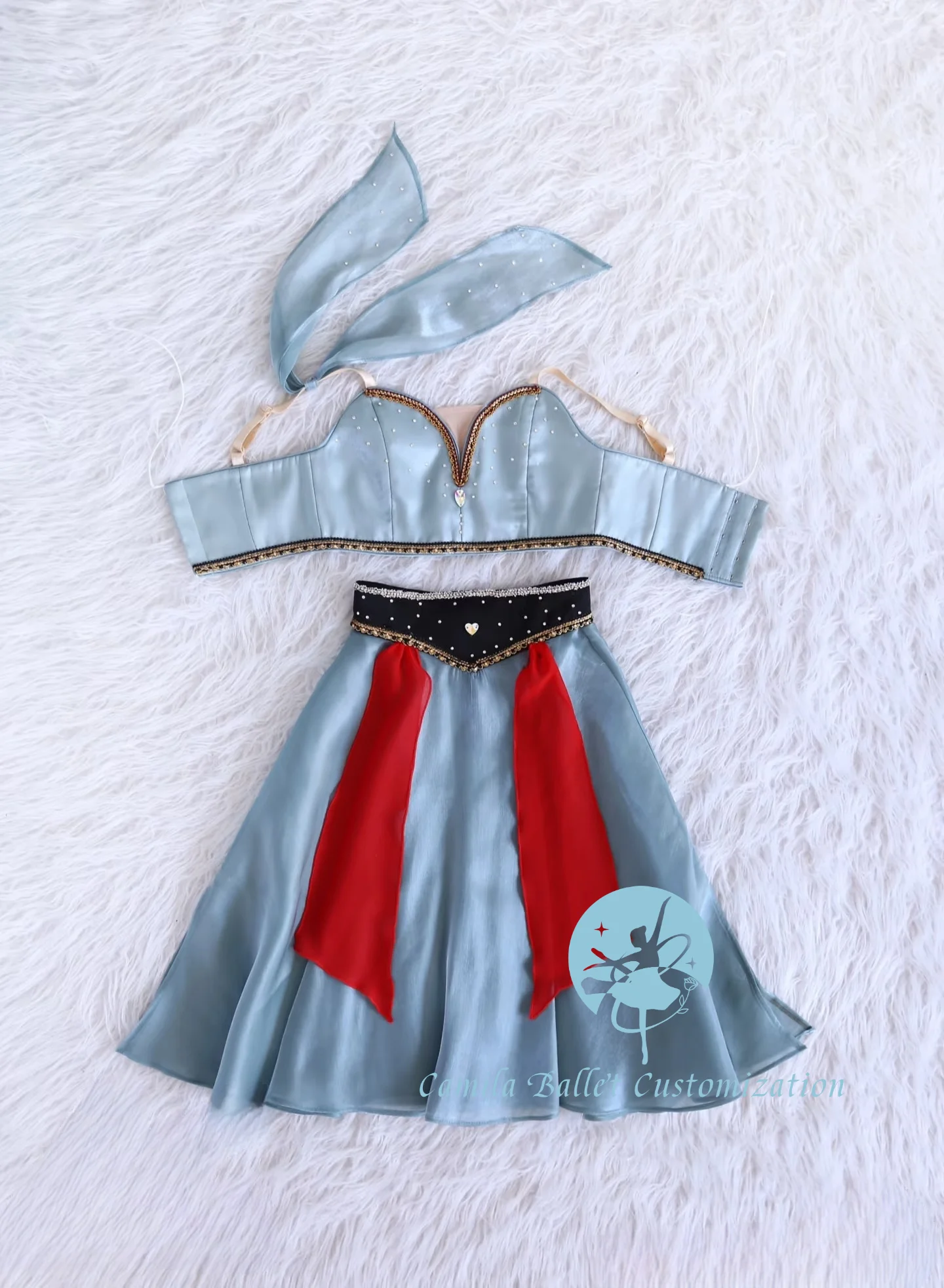 

Customized new haze blue pirate women's variation split ballet performance competition long tulle skirt for adults and children