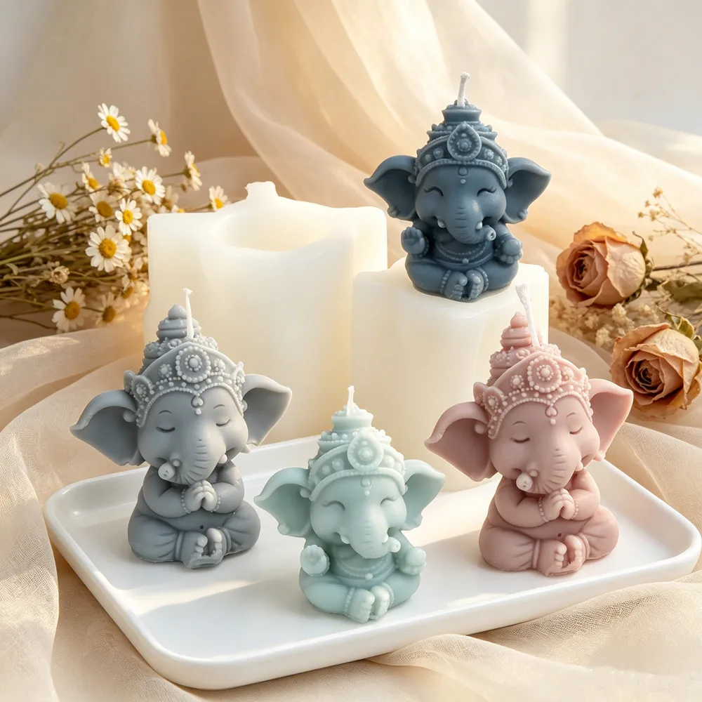 Molde de Silicona para Velas con Forma de Mini Ganesha, Dios Elefante, Molde de Estatua de Ganesha Sentado para Velas, Jabones, Resina, Manualidades de Meditación