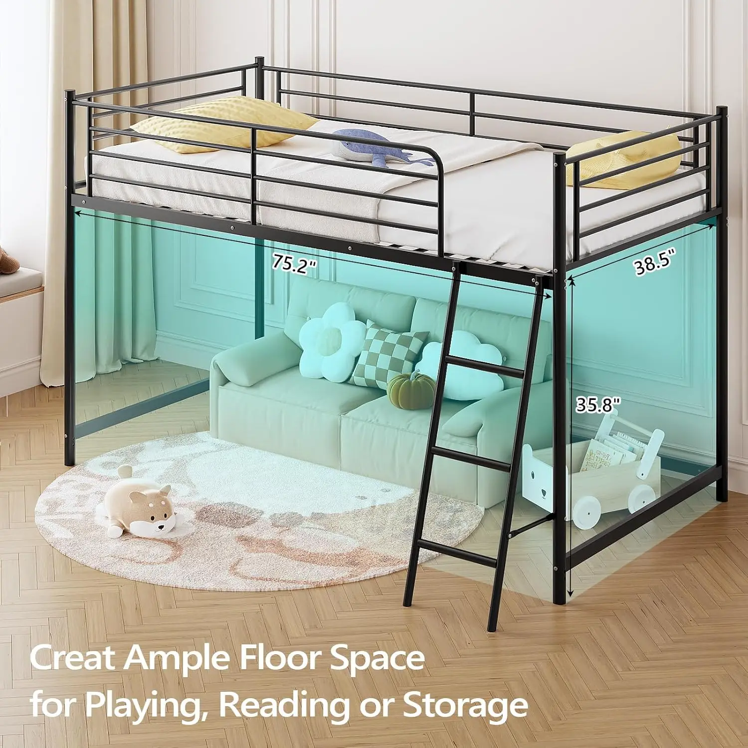 Low Loft Bed inclined ladder detail