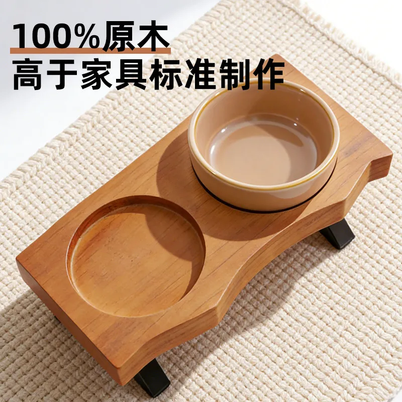 Xuyuan pet dining table cat bowl shelf solid wood dog rice bowl heightening rack *** porcelain bowl stainless steel anti-black