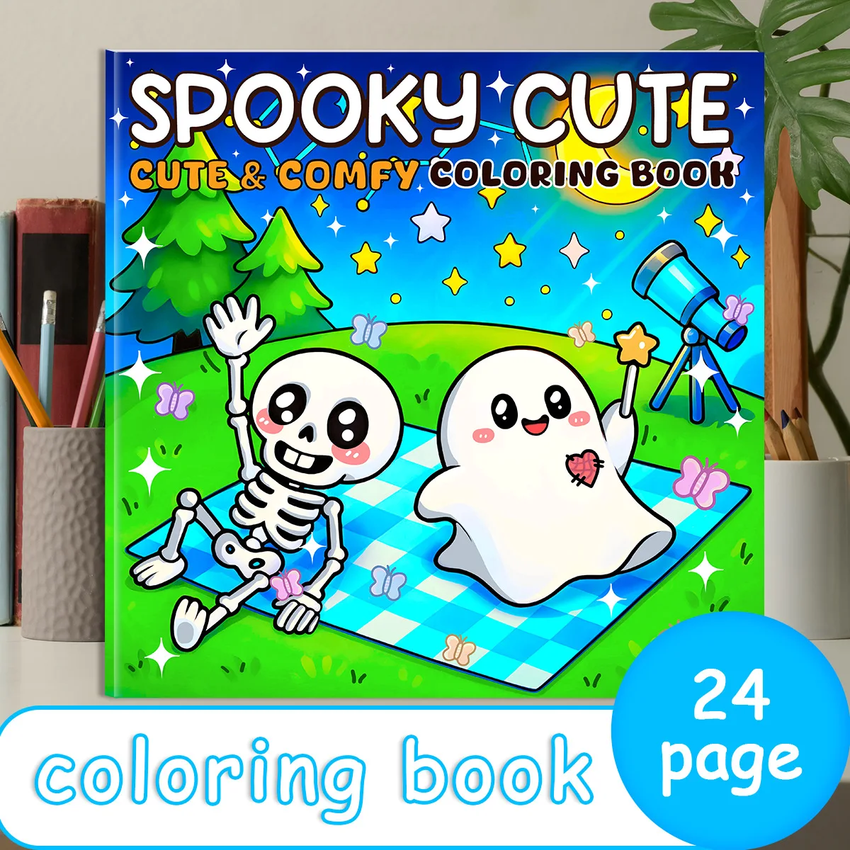 2026 New Spooky Cute Coloring Book 24 Pages Creepy Cute Illustrations Cozy Comfy Art Therapy Relaxing Mood Booster Gift