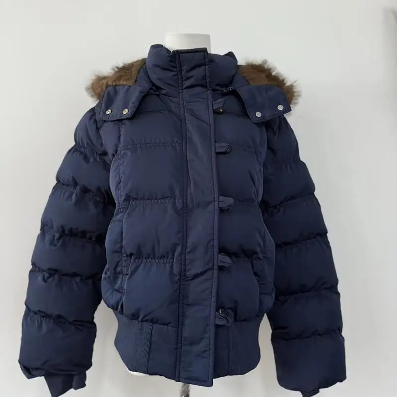 Veste rembourrée en coton pour fille, Version coréenne, épaisse, grand col en fourrure, à capuche, courte, amincissante, chaude, bouffante, hiver