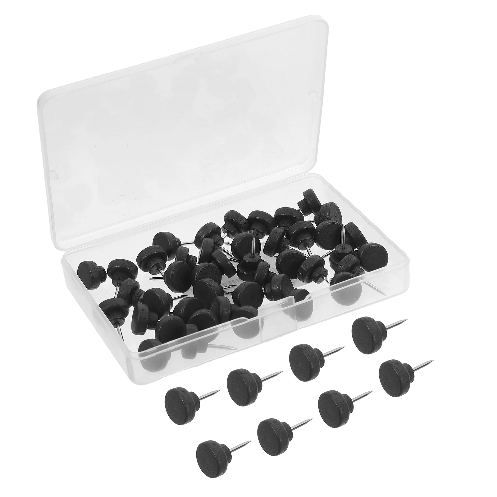 

50 Pcs Round Wooden Push Pins Black Decorative Thumbtacks for Photo Wall Corkboard Pin Bulletin Board Pins Materials