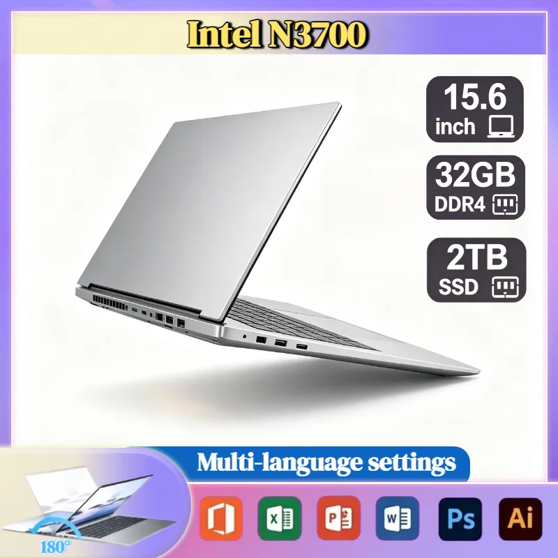 Intel N3700 15.6 Inch Laptop 4C 4T 1.6GHz Base 2.4GHz Turbo 16GB RAM 2TB SSD Ultra Slim Notebook Gamer Pro High Performance