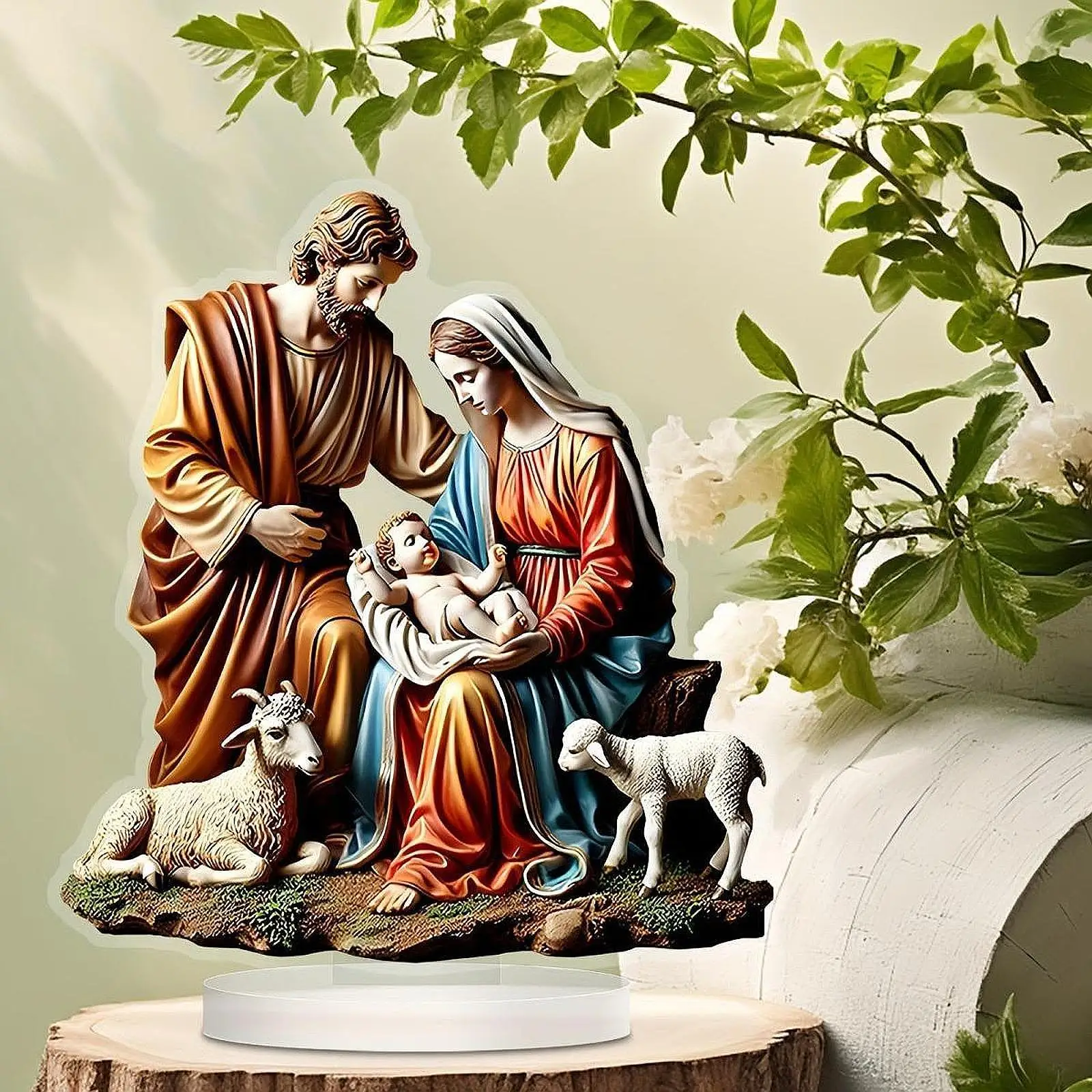 Virgin Mary and Baby Statue Crafts Decorative Gifts Souvenirs Acrylic Jesus Figurine for Home Living Room Bedroom Table Decor view 4