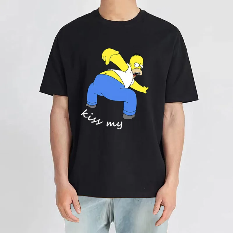 Simpsons Graphic Men's T Shirts Funny Kiss My Printed Cotton T-Shirts Casual Short Sleeved Tops Men's and Women's Loose Clothing