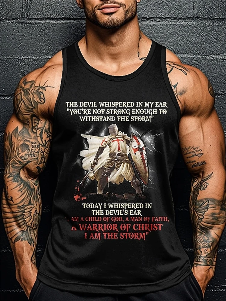 Summer Men's Fashion Knight 3D-Printed Sleeveless T-Shirt Hip-Hop Street Style Men's Tank Top Breathable Workout Tank Top