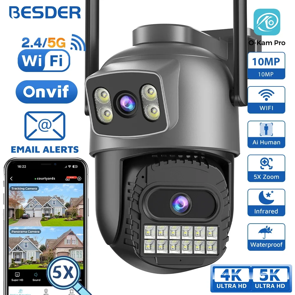 BESDER 5G HZ WLAN-Kamera 8MP Auto-Tracking 10MP Outdoor CCTV WLAN-Überwachungs-IP-Kamera PTZ Sicherheitsschutz O-Kam Pro App