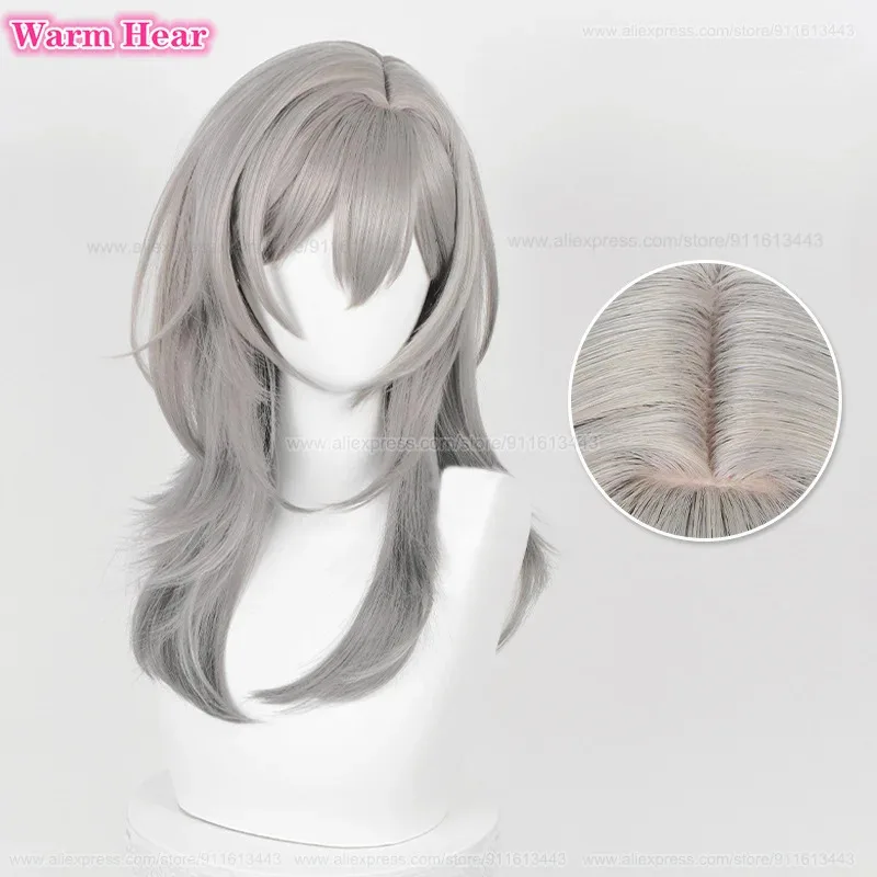 Gioco HSR Trailblazer Capelli sintetici Unisex 36 cm/52 cm Grigio sfumato Cosplay Anime Parrucche di Halloween resistenti al calore + Un berretto per parrucca
