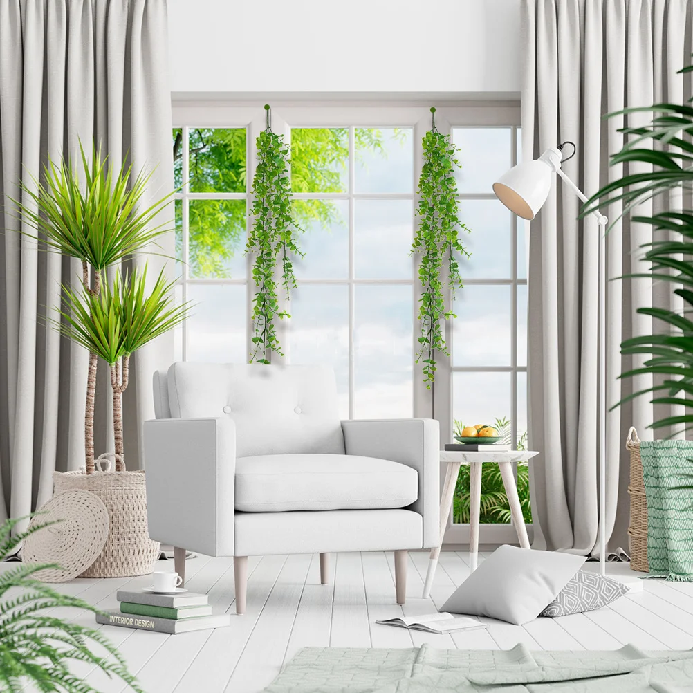 

2Pcs Artificial Eucalyptus Leaf Garland Plastic Hanging Vine Decorative Green Garland Wedding Party Party Wreath