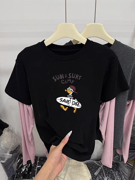 

Свободная женская футболка с длинным рукавом, с оригинальным дизайнерским принтом, повседневный свободный топ с эффектом стройности, толстовка с цветным принтом