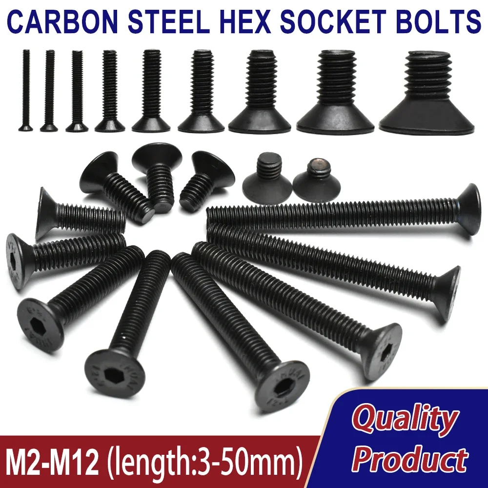 M2 M2.5 M3 M4 M5 M6 M8 M10 M12 DIN7991 Carbon Steel Hexagon Socket Flat Countersunk Head Screw Hex Socket Bolts Machine Screws 