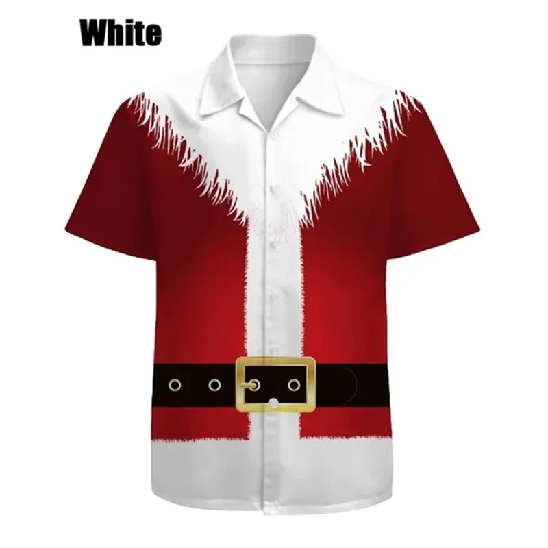 New Men Casual Christmas Shirt Hairy Christmas Spoof Muscle Cosplay Santa Claus Gift Print Shirt Short Sleeve Lapel Button Shirt