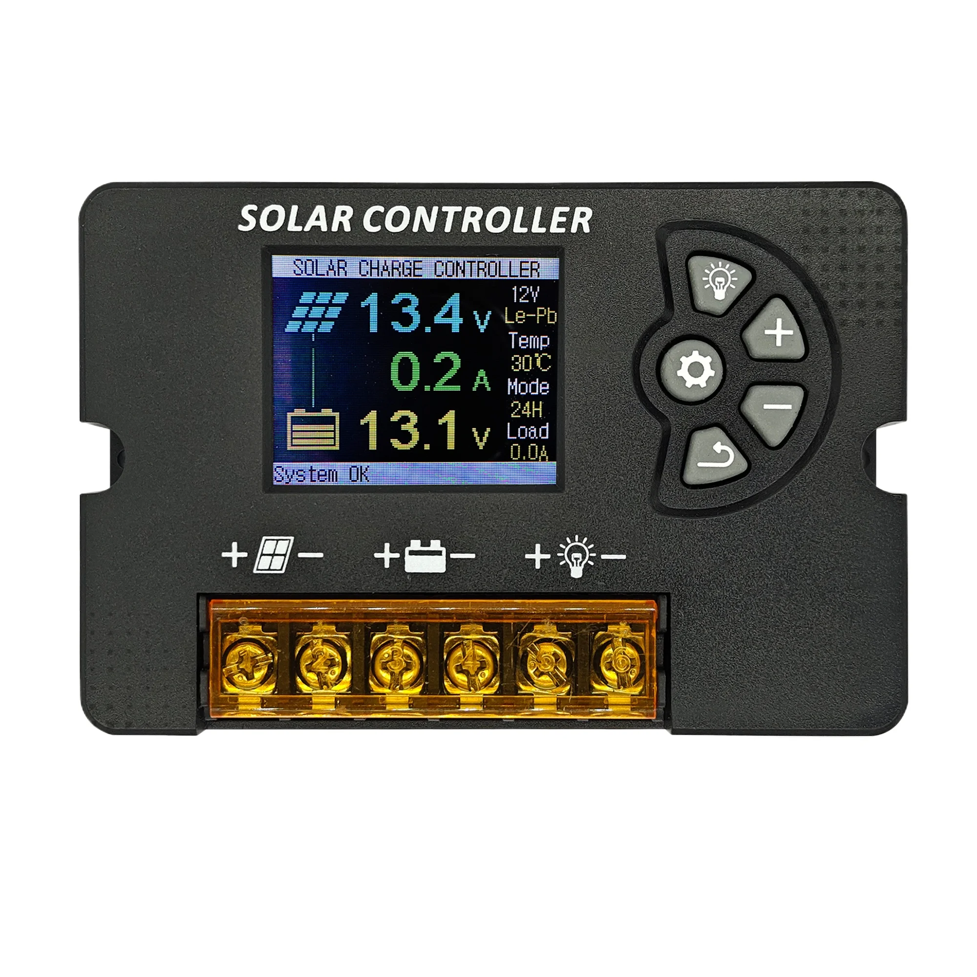 12V/24V PWM Solar Charge Controller 10A/20A/30A with Color LCD Screen, Adjustable Voltage, Multi-Battery Support