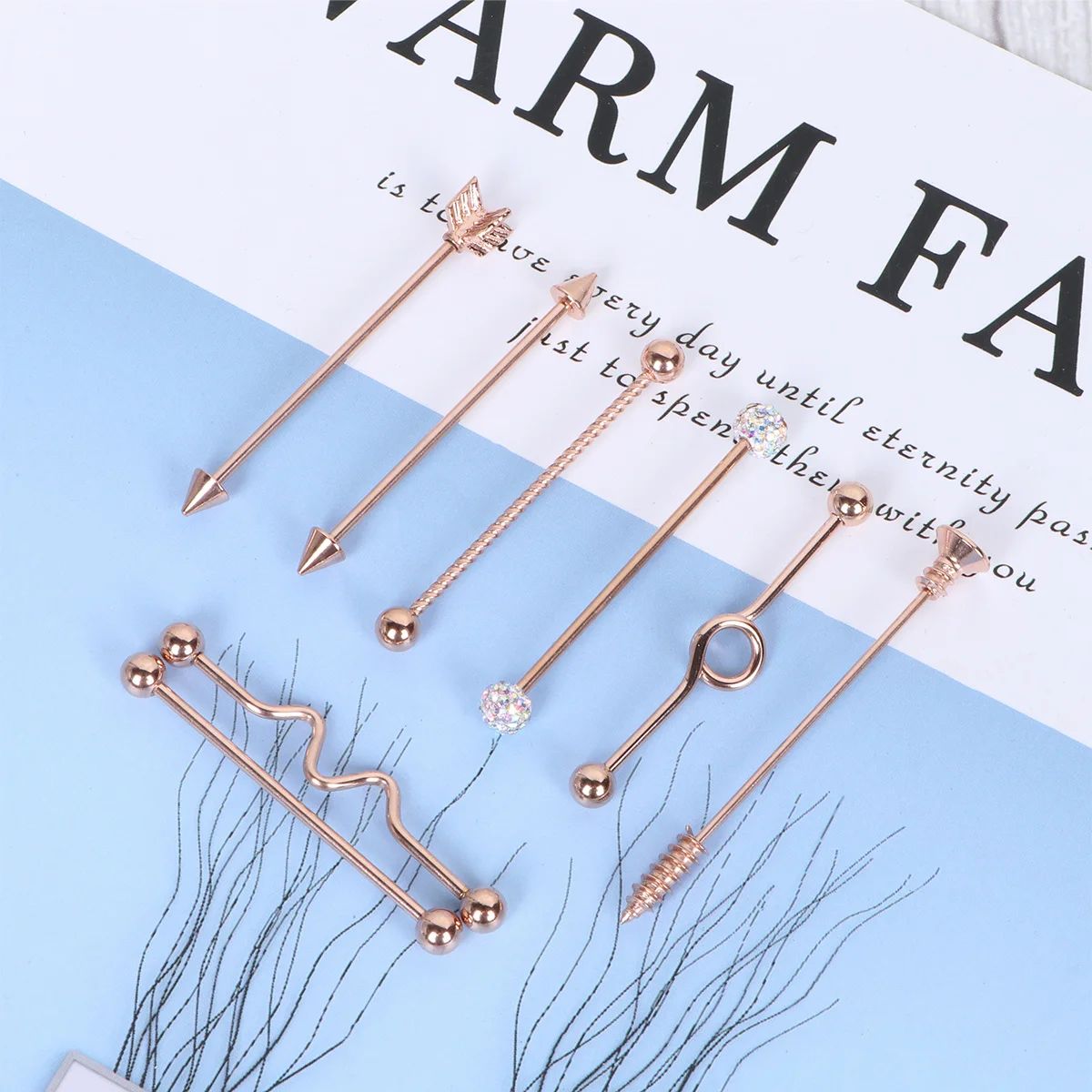 8 шт., промышленные серьги-гвоздики из нержавеющей стали, винт со стрелками, серьги-штанги из розового золота, ювелирные изделия для пирсинга для женщин и мужчин, модное использование