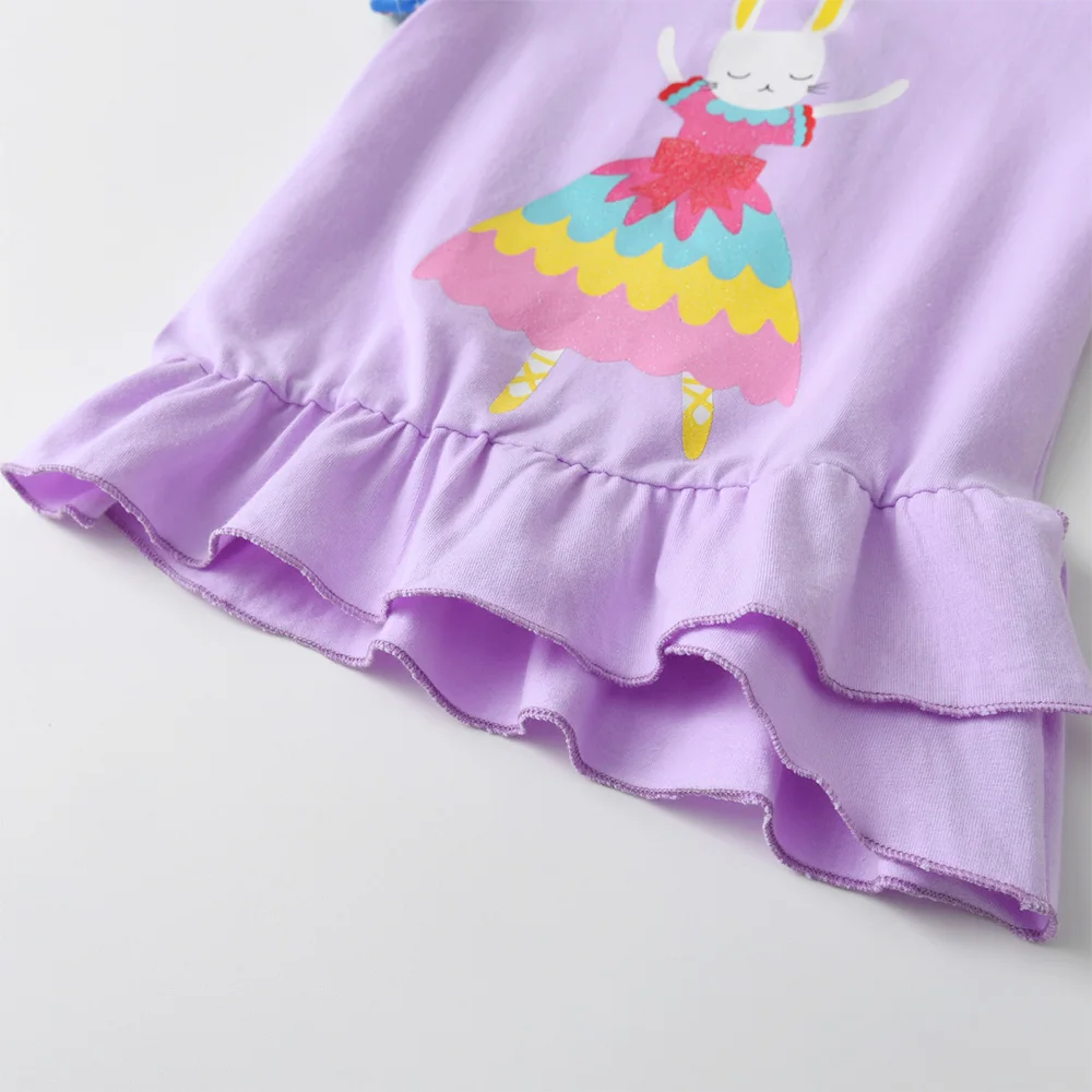 VIKITA Mädchen 2-teiliges Set Kinder Lila Kaninchen Kurzarm Baumwolle Casual T-Shirt Tops T-Shirts und Blumenhosen 2-teiliges Kleidungsset – Detail 8