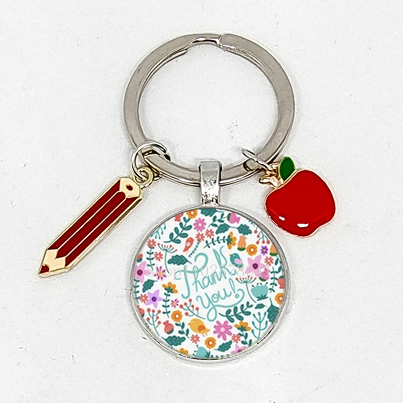 Hot Selling Popular Jewelry Dome Glass Metal Keychain Exquisite Teacher's Day Pattern Fashion Gift