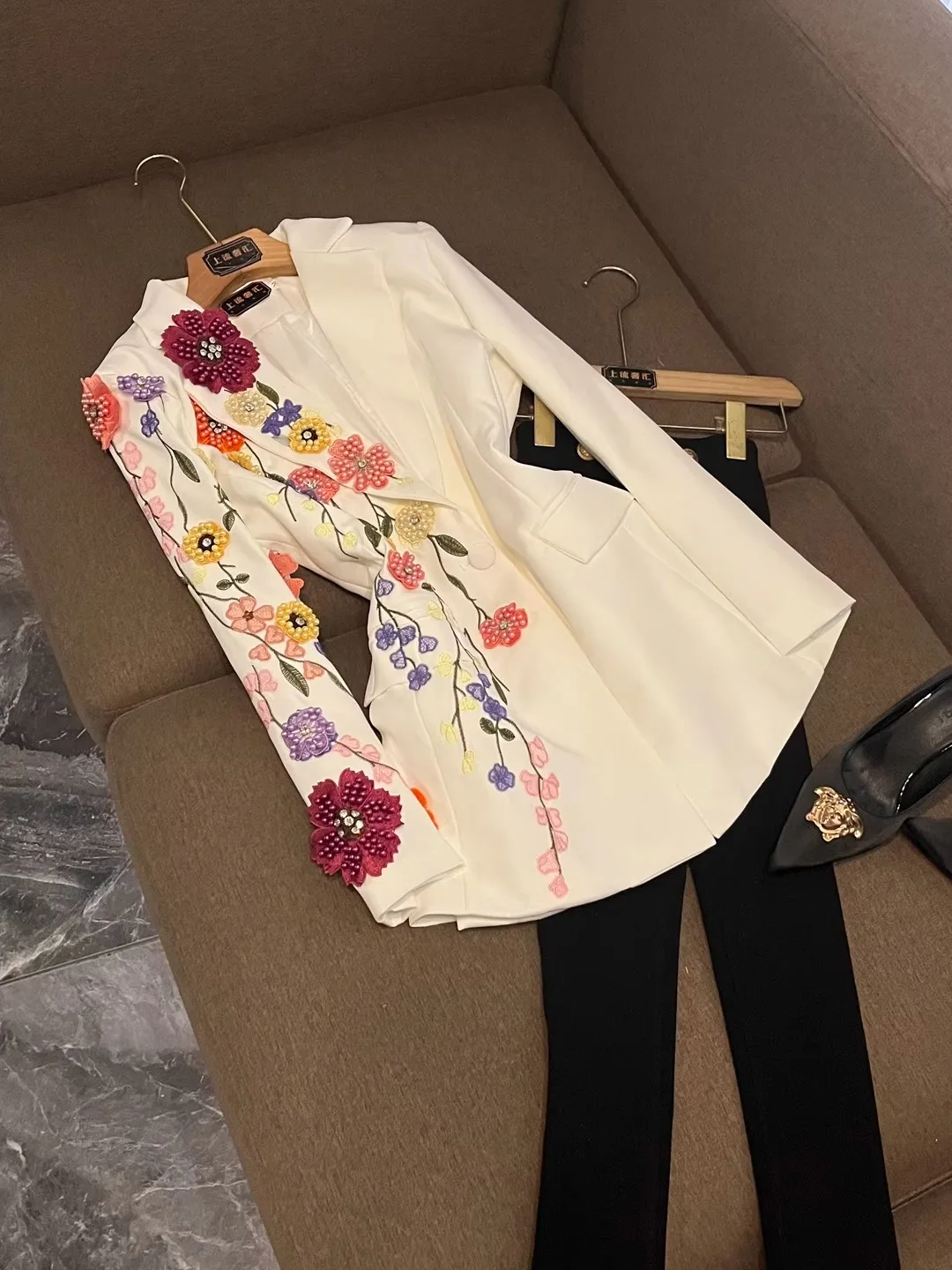 

Ele Embroidered Suit Women's Spring Faion 2026 Floral Design Luxury Feel Straight Cut Long Sve Office Wear