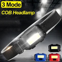 Portable COB LED Headlamp Battery Powered 3 Switch Modes Small Lights Waterproof Headlight Torch Riding Fishing Camping Lamp