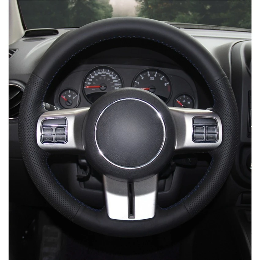 Black Artificial Leather Hand sewing Car Steering Wheel Covers Wrap for Jeep Grand Cherokee 2011-2013 Compass Wrangler Patriot