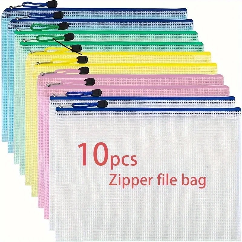 5/10 PCS A4 Mesh Zipper Pouch Document Bag Waterproof Zip File Folders Pencil Case Storage Bags School Office Supplies