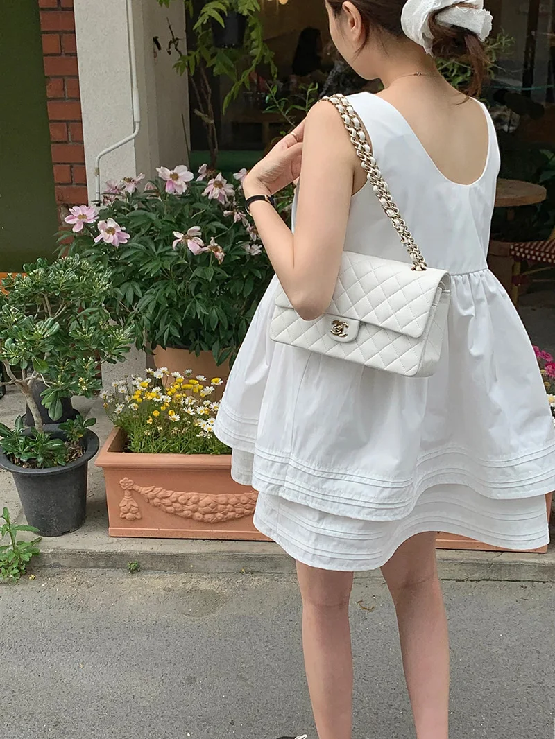 Vestido f sem mangas com babados de camada dupla, gola redonda, solto, doce, anti-envelhecimento, tamanho pequ, sai...